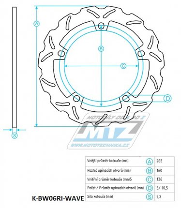 Kotouč brzdový nerezový (265/136/5D) - BMW F650+F700+F800 + K1200R+K1200S+K1300R+K1300S + R1200R+R1200S+R1200GS+R1200GS Adventure+R1200 HP2+R1200 Nine+S1000XR + Husqvarna Nuda 900+Nuda 900R