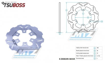 Kotou brzdov nerezov (180/57/6D) - zubat design WAVE - Aprilia RS50 / 07-08 + Derbi GPR50 / 04-11+GPR50 NUDE / 05-09 +DRD80 COPA  / 06+GPR80 Cup / 05-08+GPR125R 4T / 06  08+GPR125Nude / 05-09+GPR125R + Gilera Scuadra Corse + MEGELLI 125