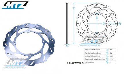 Kotouč brzdový MTZ nerezový - zubatý desing Wave - Honda CR125+CR250+CR500+XR350+XL250+XL350+XLR125