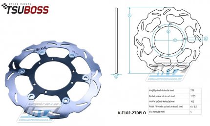 Kotouč brzdový PLOVOUCÍ - zubatý desing Wave (vnější průměr 270mm) - Honda CR125+CR250+CR500 + CRF250R+CRF250RX+CRF250X+CRF450R+CRF450RX+CRF450X