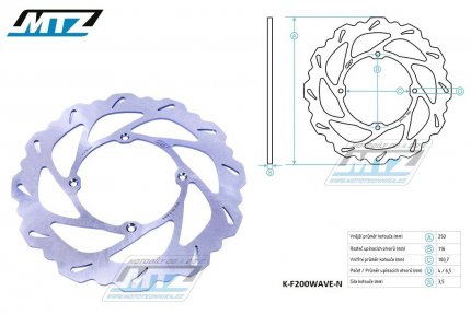 Kotou brzdov MTZ nerezov - zubat desing Wave - Kawasaki KDX200+KDX250+KLX250R+KLX300 + KX125 / 89-02 + KX250 / 87-02 + KX500 / 87-04