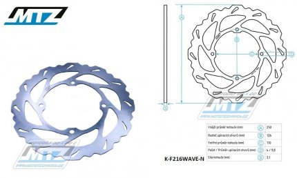 Kotouč brzdový MTZ nerezový - zubatý desing Wave - Kawasaki KX125+KX250+KXF250+KXF450 + KLX450