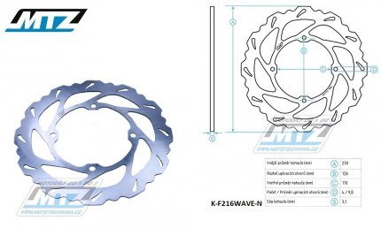 Kotou brzdov MTZ nerezov - zubat desing Wave - Kawasaki KX125+KX250+KXF250+KXF450 + KLX450