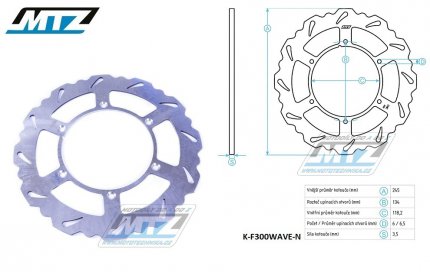 Kotou brzdov MTZ nerezov - zubat desing Wave - Yamaha YZ125+YZ250 / 92-00+YZF400 / 98-00 + WR250 / 92-97+WRF400 / 98-00