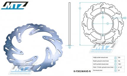 Kotou brzdov MTZ nerezov - zubat desing Wave - Suzuki RM125+RM250+RMX250 + DRZ400S+DRZ400E + Yamaha YZ125+YZ250+YZ250X+YZF250+YZF250X+YZF426+YZF450+YZF450X + WRF250+WR250+WRF426+WRF450