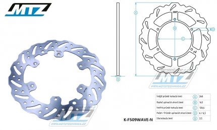 Kotouč brzdový MTZ - zubatý desing Wave - Beta RR125+RR200+RR250 + RR300+Xtrainer300+RR350+RR390+RR400+RR430 + RR450+RR480+RR498