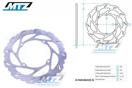 Kotou brzdov MTZ nerezov - zubat desing Wave - Husqvarna CR125+CR150+CR250+TC250+TC410+TC449+TC450+TC510+TC511+TC570+TC610 + TE250+TE310+TE410+TE449+TE450+TE510+TE511+TE570+TE610+TE630 + SMS125+WR125+WR250+WR300WR360+WRE125