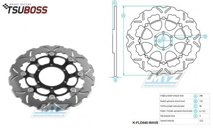 Kotouč brzdový plovovoucí nerezový (296/94/6D) zubatý desing - Honda CBR600F / 01-07+CBR600F Sport+CB900F Hornet / 02-06+VTX1800C / 01-08