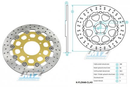 Kotouč brzdový plovovoucí (280/80,5/5D) kulatý desing - Kawasaki ZX636 / 03-04 + ZX600RR Ninja