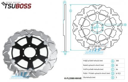 Kotou brzdov plovovouc (300/64/6D) zubat desing - Ducati Monster620+Multistrada620+Monster695 / 06-08 + Monster800 / 05-06