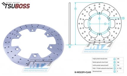 Kotou brzdov nerezov (276/144/6D) - Honda CBR125R / 03-11+SilverWing 600 / 07 + Yamaha SRX600 / 86 + Triumph Tiger900 / 93-98 + Daelim VT125+VL125