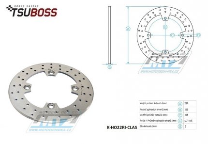 Kotou brzdov nerezov (220/105/4D) - Honda CBR125+250+600+900+954+1000Fireblade+VTR250+VTR1000+CB250F+CB400+CB600Hornet+CRF250+XR650L+Pantheon125+NSS250+FES250 + TRX400 + Triumph 600+650+675+955Daytona+600SpeedFour+675+900+955+1050SpeedTriple