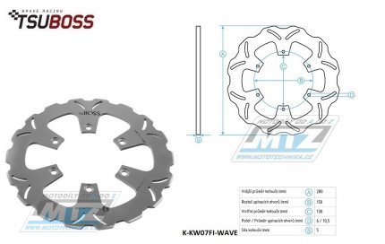 Kotou brzdov nerezov (280/130/6D) - Kawasaki Eliminator 400 / 88-89+ER5 / 96-06+GPZ500S / 87-88+Eliminator 600 / 86-94+Z750Turbo / 84-86+Eliminator 900 / 85-87+GPZ900R / 84-89+Eliminator 1000 / 86-90+GPX1000R / 86-89+GTR1000 / 94-06