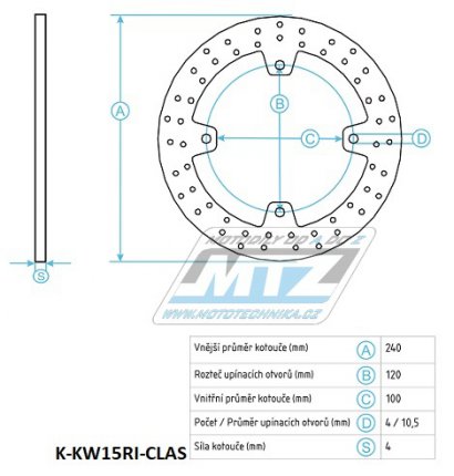 Kotou brzdov nerezov (240/100/4D) - Kawasaki ZXR400 / 91-02+Zephyr550 / 93-01+ZZR600 / 93-06+GPX750R / 86-90+ZR7 / 99-03+ZR7S / 01-03