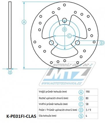 Kotou brzdov nerezov (190/58/3D) - Benelli 491+K2+Velvet+Beta Quadra+Malaguti Crosser+F12+F15 + Motron + Peugeot Buxy+Elyseo+Speeddake+Squab+SV+TKR+Trekker+Vivacity