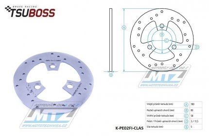 Kotou brzdov nerezov (180/58/3D) - Peugeot Speedfight 2 / 01+Speedfight 50LC / 96-99+Speedfight 100 /97