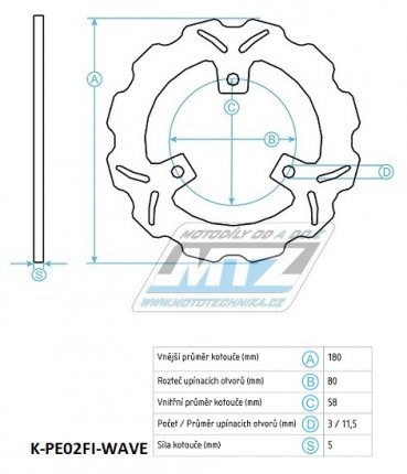 Kotouč brzdový (180/58/3D) - Peugeot Speedfight 2 / 01+Speedfight 50LC / 96-99+Speedfight 100 /97