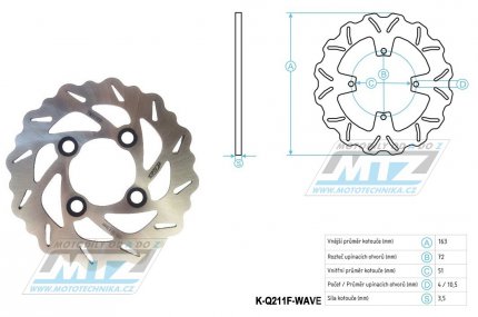 Kotou brzdov MTZ nerezov - zubat desing Wave - Kawasaki KFX450R / 08- + KFX700 / 04-09