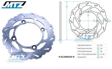 Kotou brzdov MTZ nerezov - zubat desing Wave - Honda CRF250L / 12-20 + CRF300L / 21-23 + XR250R / 91-04 + XR400R / 96-04 + XR600R+XR650L / 93-16 + NX650 Dominator / 88-02 + SLR650 / 97-99 + FMX650 / 05-07