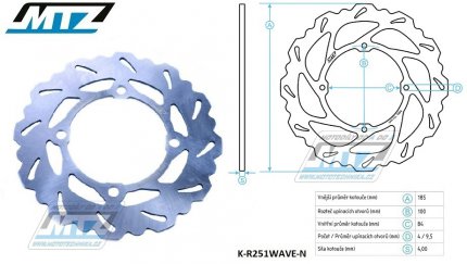 Kotou brzdov MTZ nerezov - zubat desing Wave - Kawasaki KX85 / 01-24 + KX100 / 01-21 + KX112 / 22-24