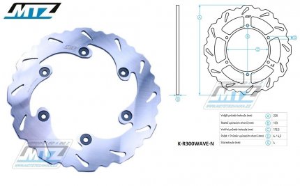 Kotou brzdov MTZ nerezov - zubat desing Wave - Yamaha YZ125 / 88-97 + YZ250 / 88-97 + YZF400 / 98 + WR250 / 90-97 + WRF400 / 98