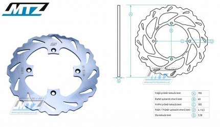 Kotouč brzdový MTZ nerezový - zubatý desing Wave - Yamaha YZ65 / 18-25 + YZ80 / 93-01 + YZ85 / 02-25
