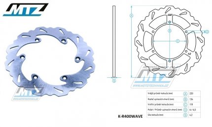 Kotou brzdov MTZ nerezov - zubat desing Wave - Suzuki RM125 / 88-98 + RM250 / 87-98 + RMX250 + DRZ400S / 00-20 + DRZ400E / 00-07