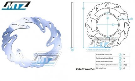 Kotouč brzdový MTZ nerezový - zubatý desing Wave - Suzuki RM125 / 99-11 + RM250 / 99-12 + RMX250 / 89-00