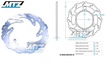 Kotou brzdov MTZ nerezov - zubat desing Wave - Suzuki RM125 / 99-11 + RM250 / 99-12 + RMX250 / 89-00