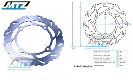 Kotou brzdov MTZ nerezov - zubat desing Wave - Suzuki RMZ250 / 07-24 + RMZ450 / 05-24 + RMX450Z / 10-19 + Honda CR125 / 98-01+CR250 / 97-01