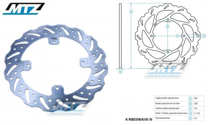 Kotouč brzdový MTZ nerezový - zubatý desing Wave - TM EN125+MX125+EN144+MX144+EN250+MX250+EN300+MX300 + EN250F+MX250F+EN450F+MX450F+SMX450+EN530F+MX530F + SMR530+SMX530