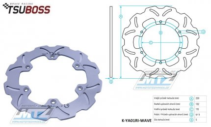 Kotou brzdov nerezov (220/115/6D) - Yamaha DT125R / 88-03 + TT600 / 93-01+TT600R / 98-07 + TDR125+TT250R + YZ125+YZ250+YZ360+YZF400 + WR125+WR200R+WR2500+WRF400+WR500Z + TM MC125+EN125+GS125 + VOR Vertemati MX+EN