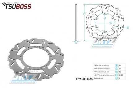 Kotou brzdov nerezov (282/132/6D) - Yamaha TZR+TDR125 / 93-96 + XP500Tmax / 01-03 + XT600E / 95-03+XT600K / 94-95 + XTZ660Tenere / 91-99 + XV750Virago+XVS1100DragStar / 03-07