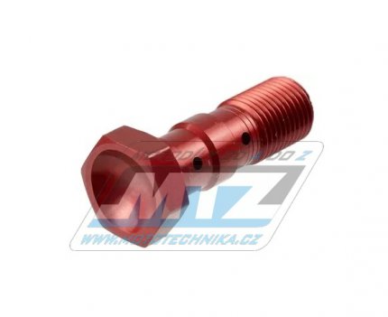 Šroub průtokový (šroub dutý) M10x1,0x30 hliníkový - dvojitý (verze Brembo) - barva červená