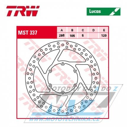 Kotou brzdov TRW MST337 (298/105/6D) - kulat design - BMW F650 / 94-01 + F650GS Dakar / 00-08 + F650GS / 08-09 + F650ST / 97-01 + F800GS / 09-10 + Husqvarna TR650 + Aprilia 650 Pegaso