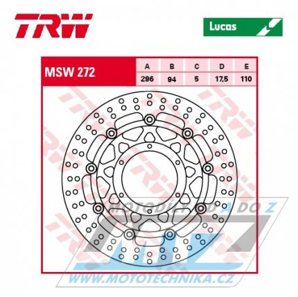Kotou brzdov plovouc TRW MSW272 (296/94/6D) - kulat design - Honda CBF1000+CBF1000F + CBR250R+CBR300R + CBR300F+CBF600N+CBF600S + NSA700