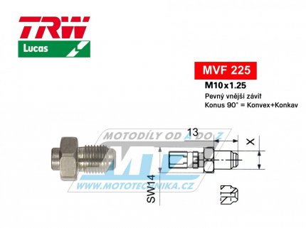 Koncovka brzdov hadice TRW VarioFlex MVF225 (rouben vnj zvit M10x1,25 pevn) - barva Alu stbrn