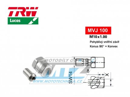 Koncovka brzdové hadice TRW VarioFlex MVJ100 (šroubení vnitřní závit M10x1 pohyblivé) - barva Alu stříbrná