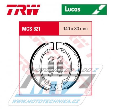 Brzdové obložení (brzdové pakny) TRW Lucas MCS821 - Honda TRX250EX Sporttrax + TRX250TE/TM Fourtrax + TRX250TM Fourtrax + GB500 Clubmann + XBR500 + XBR500S + XLV750R + Kymco Hipster 125 + K-Pipe 125 + Hipster 150
