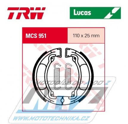 Brzdové obložení (brzdové pakny) TRW Lucas MCS951 - CPI Popcorn 50 + Yamaha DT50M + DT50MX + FS1 50 DX + LB2 50 M Chappy + RD50M + RD50MX + TY50M + V75 + FS80SE + MX80H + RD80LC1 + RD80LC2 + RD80MX + RX80SE + TY80 + V80 + YZ80 + AG100 + DT100 + DT100
