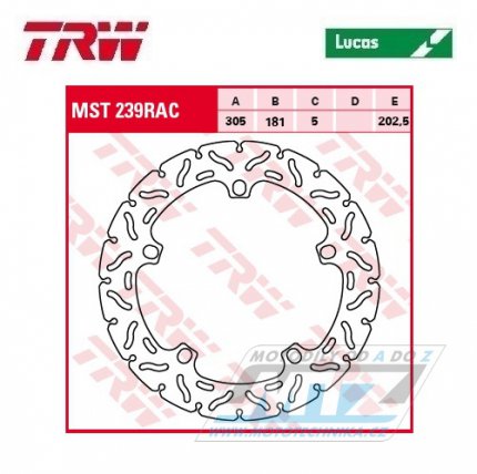 Kotouč brzdový TRW MST239RAC (305/181/5D) - zubatý design - BMW F750GS+F850GS+R850 + R1100+R1100RT + R1150GS+K1200+R1200+HP2 + R1250GS+R1250R+R1250RS+R1250RT