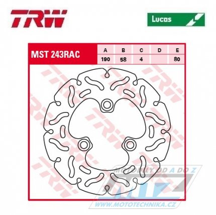 Kotou brzdov TRW MST243RAC (190/58/3D) - zubat design - Adly RS+SS+TB + CPI Aragon+Baby+Hussar+Mars+Oliver+Popcorn + Daelim Besbi+Hunter+Predator+ST50Paddock+Predator + Generic Cracker+Ideo+Sirion+XOR+XOR2 + Honda NH50+SGX50+SJ+SCV110Lead+CH125 +