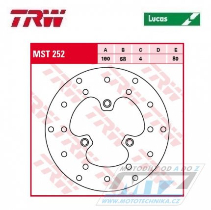 Kotouč brzdový TRW MST252 (190/58/3D) - Atala + Benelli + Beta + Honda + Malaguti + Peugeot + Piaggio + Sachs + SYM