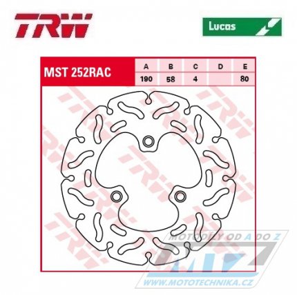 Kotouč brzdový TRW MST252RAC (190/58/3D) - zubatý design - Atala + Benelli + Beta + Honda + Malaguti + Peugeot + Piaggio + Sachs + SYM
