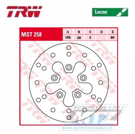 Kotouč brzdový TRW MST258 (155/39/5D) - Malaguti F10 / 92-98+Yesterday50 / 97-01 + Peugeot Zenith50 / 96-98
