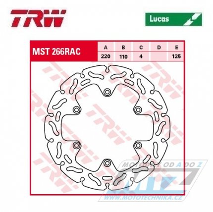 Kotouč brzdový TRW MST266RAC (220/110/6D) - KTM SX+SXF+EXC+EXCF+EXCR+GS+MXC+LC4+SC+SMR+SXS+SXC+XC+XCF+XCW + Husaberg FE+FS+FX+FC+TE + Husqvarna FC+FE+TC+TE