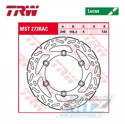 Kotou brzdov TRW MST273RAC (240/115/6D) - zubat design - Honda CA125 Rebel / 95-00+CB125F / 15-17+CBF125 / 09-12+VT125C Shadow / 99-08+CBX250 / 84-98+CMX250C Rebel / 96-00
