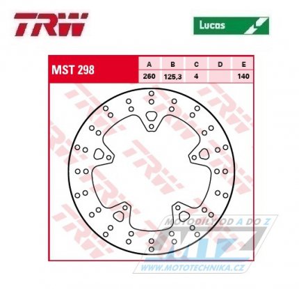 Kotou brzdov TRW MST298 (260/125/5D) - Piaggio X8 + Beverly200+Beverly250+Carnaby + X9