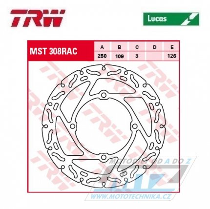 Kotouč brzdový TRW MST308RAC (250/109/4D) - Kawasaki KX125+KX250+KXF250+KXF450 + KLX450