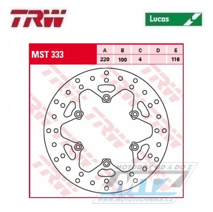 Kotouč brzdový TRW MST333 (220/100/6D) - kulatý design - Kawasaki KX125 / 89-02 + KX250 / 87-02 + KX500 / 89-04 + KDX200 / 89-94 + KLX300 / 97- 07